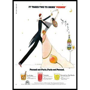 1974 Pernod Paris Licorice Vintage Print Ad Cartoon Tango It Takes Two Wall Art